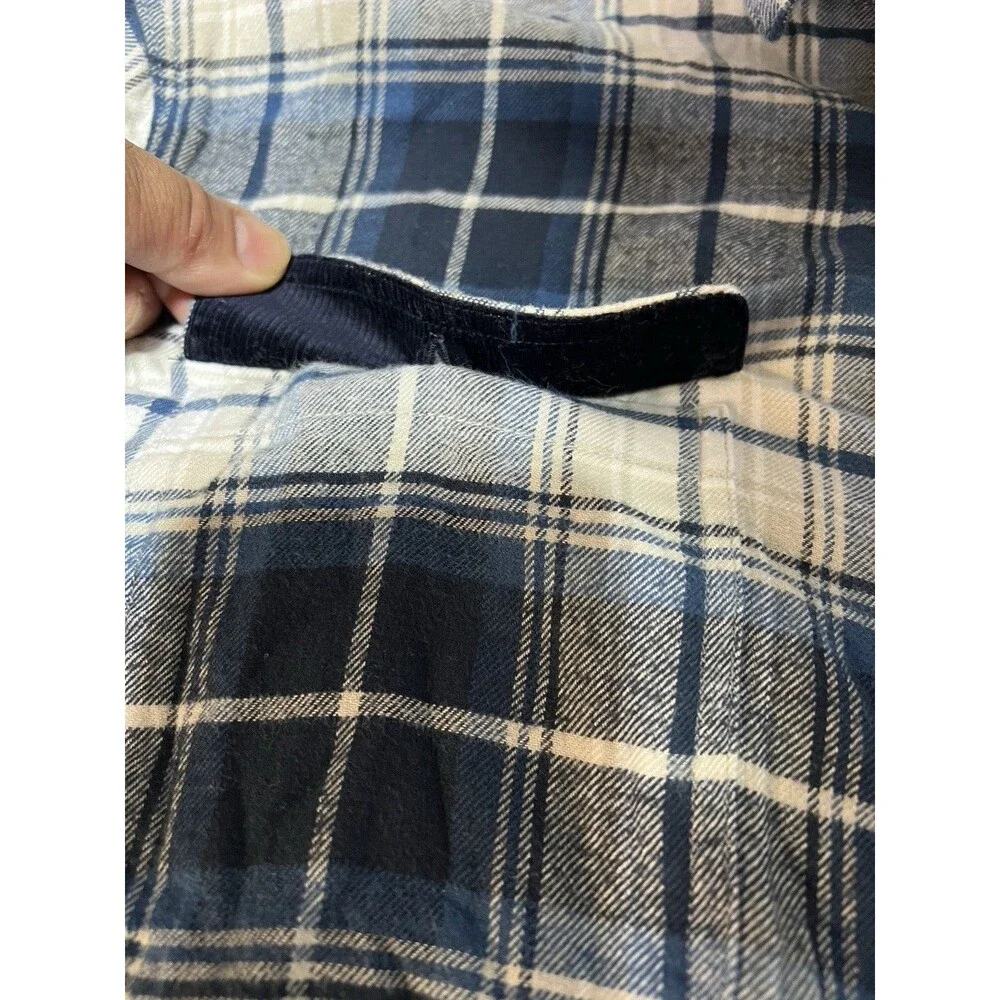 Banana Republic Flannel Shirt‎ Mens Large Blue Plaid Elbow Patch Organic Cotton